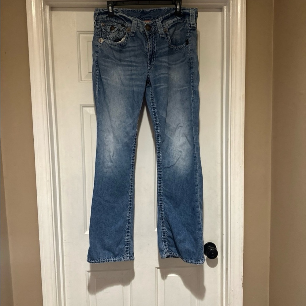 True Religion(Rare Tag) Whiskering Button Embroidered Pocket Mens Jeans 34x32